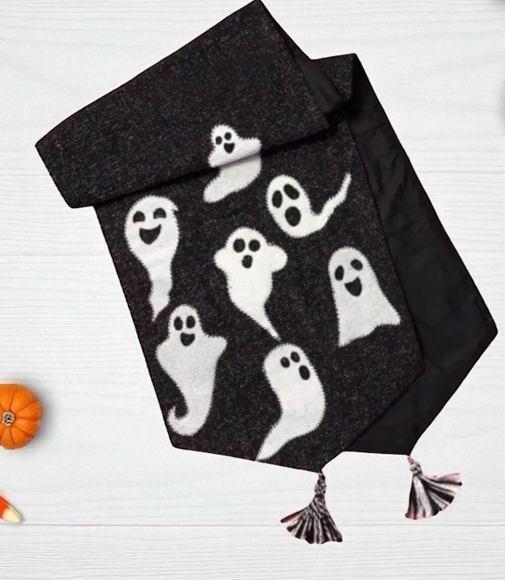 Christian Lacroix Halloween Ghost Table Runner Centerpiece Black White 36" Decor
